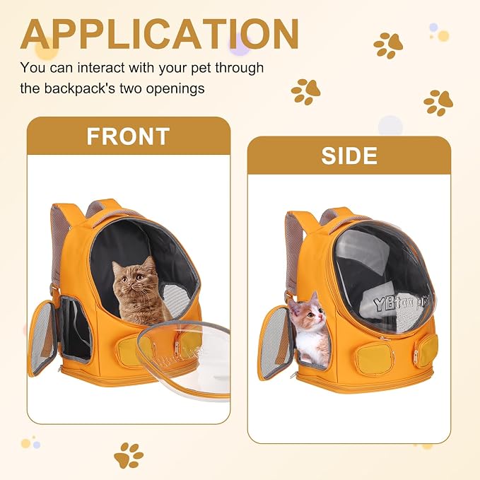 Pet Backpack Carrier, Portable and Ventilated, Oxford Cloth, Dog Cat Travel Bag with Transparent Cover 13.78", (Orange, 1 Pcs), Intended for Hiking/Camping/Traveling