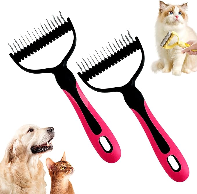 Double-Sided Pet Grooming Brush, 2026 New Undercoat Rake for Long Haired Pets, Multi-Functional Dematting Comb for Home Grooming, Pet Hair Removal Brush for Pet Owners (Red, 2pcs)