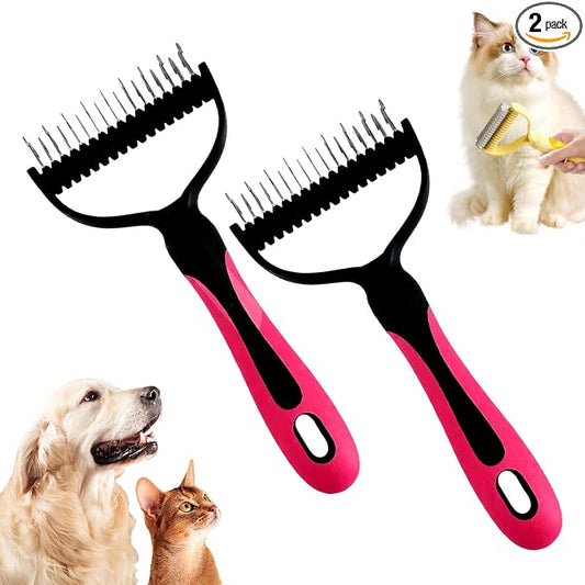 Double-Sided Pet Grooming Brush, 2026 New Dematting Comb for Dogs and Cats, Deshedding Dog Brush Removes Tangles Knots and Loose Fur, Ergonomic Pet Grooming Tool for Thick Coats (2, Red)