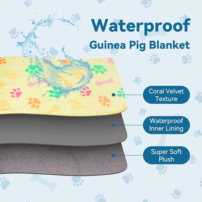 YUEPET 3 Pack Waterproof Guinea Pig Blankets Washable Small Animal Fleece Cage Liners Soft Pet Mat Pigs Bedding for Hamster Rabbit Chinchilla Ferret 35''×24'', Blue+yellow+black