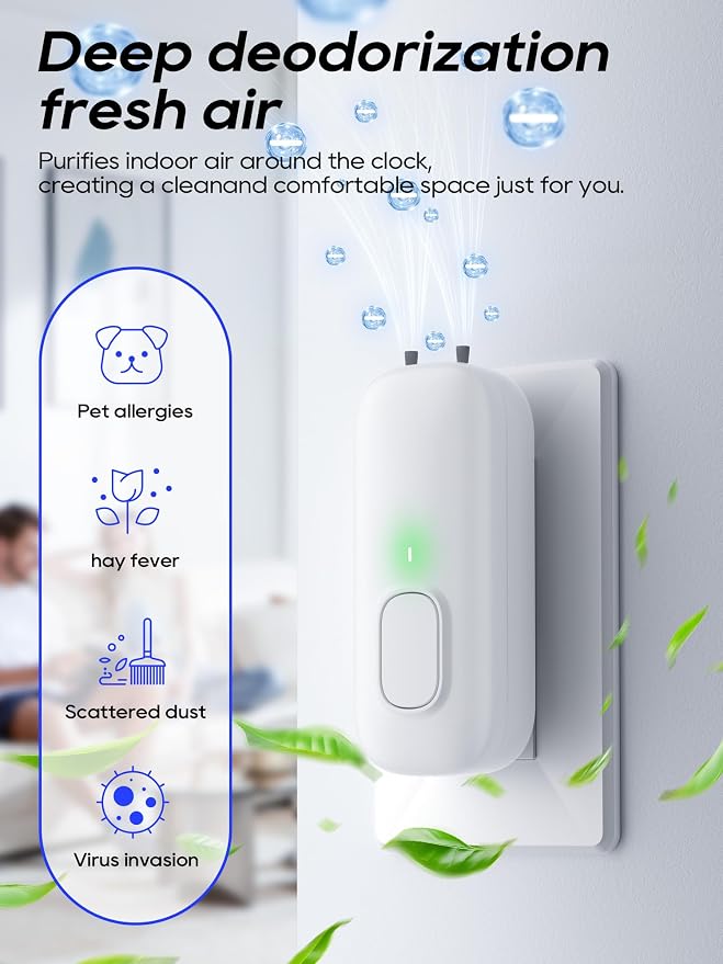 Cat Litter Deodorizer Plug in - Ozone-Free Negative Ion Air Purifier for Litter Box, Compact Odor Eliminator for Strong Pet Odors, Dog Odor Eliminators for Home, Bedroom, Kitchen (white 2pcs)