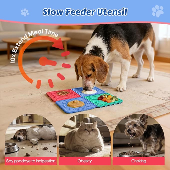 Dog Lick Mat for Training and Boredom Relief, Non-Slip Slow Feeder Puzzle with Suction Cups for All Breed Dogs and Cats, Dishwasher Safe Pet Dish for Dry and Wet Food