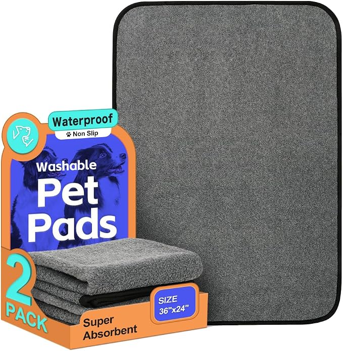 Washable Pee Pads for Dogs, Extra Large Reusable Dog Pee Pad, Waterproof Pet Mat, Dog Playpen Mats for Puppy Training Whelping Playpen Pads, Brown, 36x24 inch