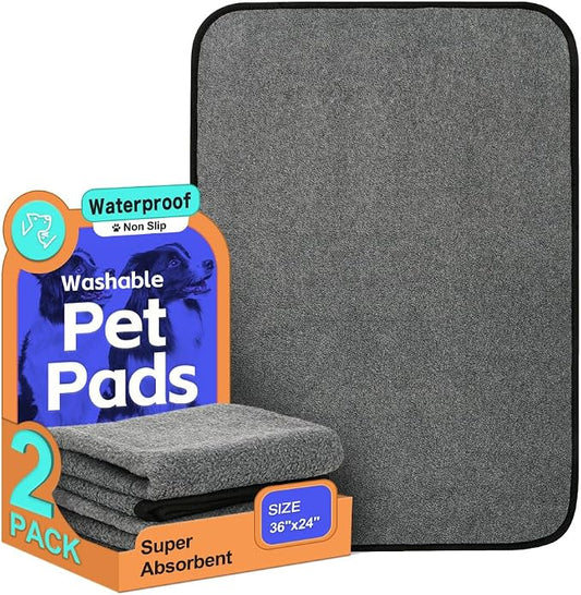 Washable Pee Pads for Dogs, Extra Large Reusable Dog Pee Pad, Waterproof Pet Mat, Dog Playpen Mats for Puppy Training Whelping Playpen Pads, Brown, 36x24 inch