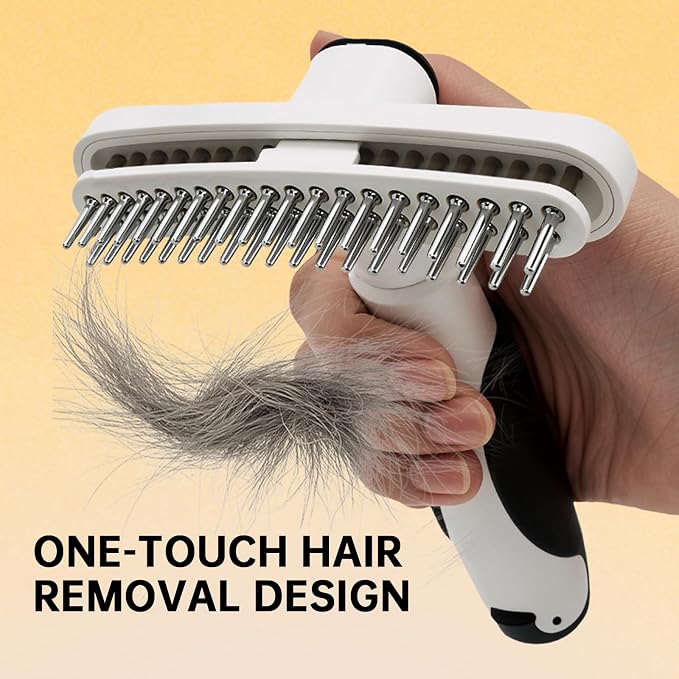 Professional pet grooming dematting rake for long coat dogs and cats, removes knots, tangled fur & loose shedding hair of large breeds like Golden Retriever, Husky, German Shepherd. (white)
