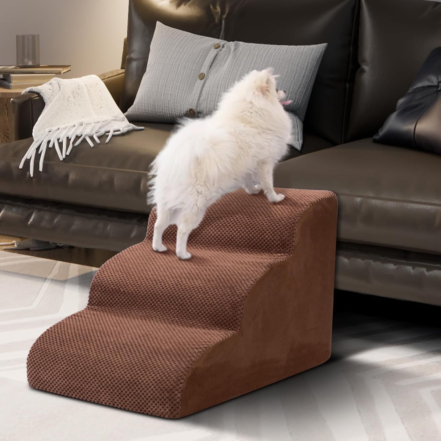Dog Stairs for Small Dogs - High Density Foam Pet Steps, Extra Wide Dog Ramp with Non-Slip Bottom for High Beds, Couch and Sofa, Best for Dogs Injured, Older Doggy Cats