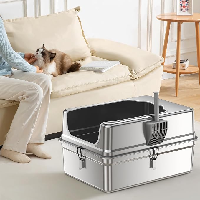 Jotesnew XXXL Stainless Steel Litter Box,28" L*20" W*12.5" H Large Capacity Metal Cat Litter Box for Big & Multiple Cats,Anti-Leakage,Non-Stick Surface for Easy Cleaning,Odor-Resistant