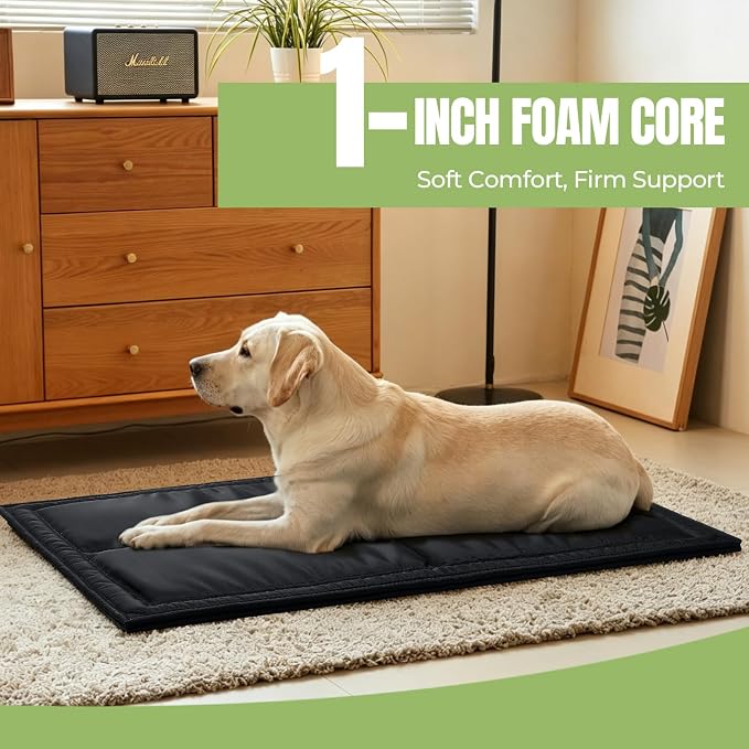 Chew Proof Indestructible Dog Bed, Durable Dog Crate Pad for Aggressive Chewers, Chew Resistant Fabric with Soft 1” 30D Foam Support, Tough Kennel Pad (Black, Small (18"x29"))