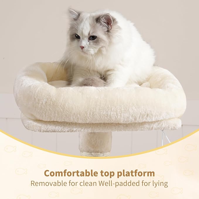Heybly Cat Tree with Toy, Cat Tower condo for Indoor Cats, Cat House with Padded Plush Perch, Cozy Hammock and Sisal Scratching Posts, Beige HCT004SM