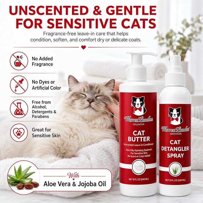 Warren London Cat Detangler & Hydrating Butter Combo, Unscented 8oz