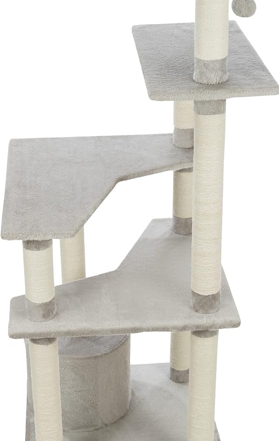 TRIXIE Seli Cat Tree – Cat Tower with Sisal Posts, Condo, Padded Platforms & Hanging Toy – Cat Furniture for Indoor Cats – Gray, 21.1" x 21.1" x 59.1"