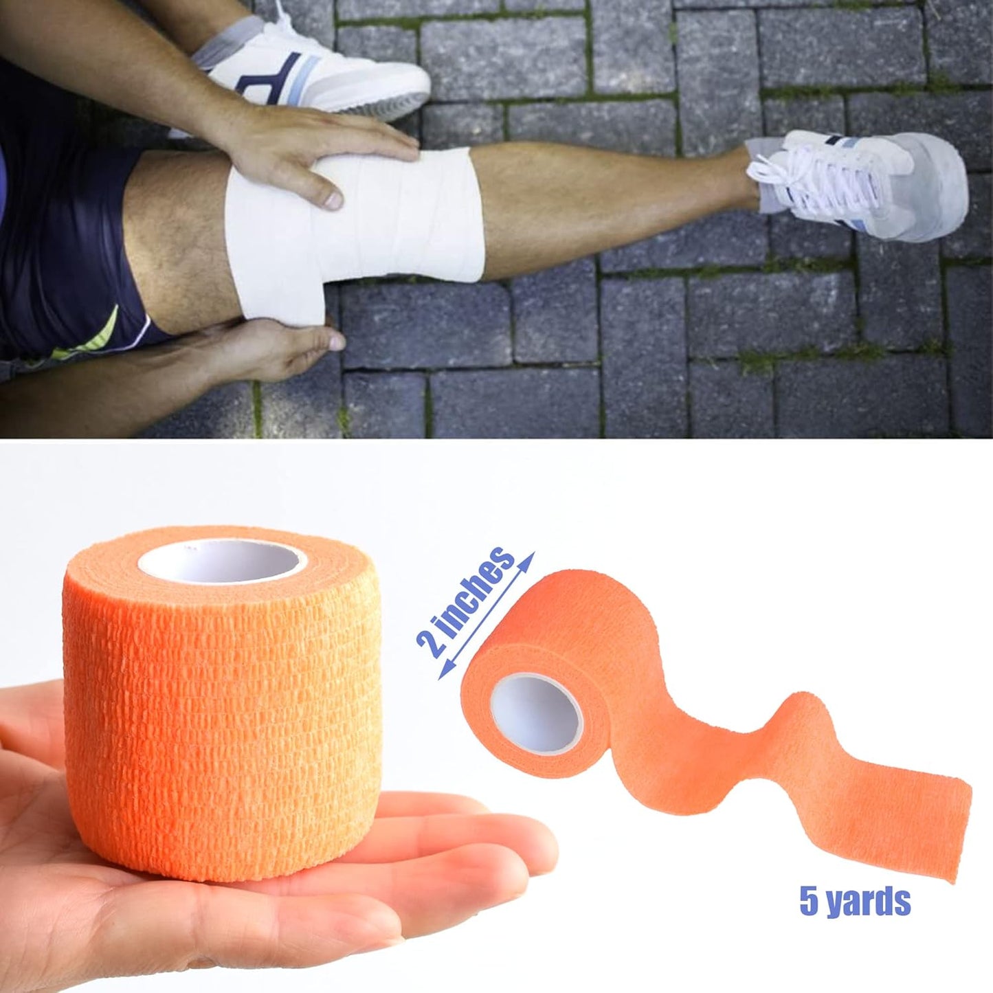 9 Pack 2" x 5 Yards Self Adhesive Bandage Wrap Self Stick Wrap for Ankle, Wrist, Finger, Sports, Breathable Cohesive Vet Tape for Pets (Light Orange)