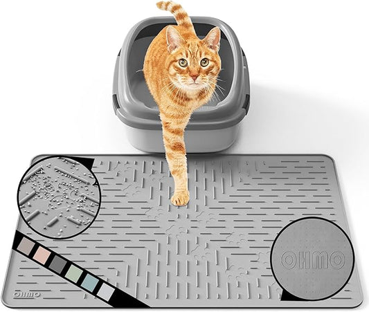 OHMO Cat Litter Mat Trapping Mat Premium Silicone Rubber 23.5x16 Grey, Waterproof and BPA Free Kitty Litter Box Mat, Easy to Clean and Keeps The Floor Tidy