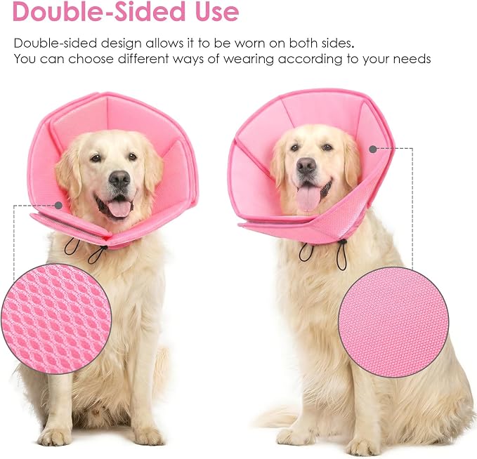 AOFITEE Soft Dog Cone Collar Anti-Licking, Dog Cone Alternative After Surgery, Elizabethan Cones for Large Dogs Post-Surgery, Neuter Recovery Pet Dogs E-Collar(Pink,X-Large)