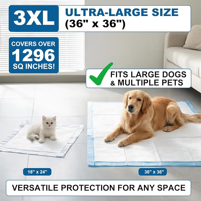 XXXL Dog Pee Pads Extra Large 36"x36" (35 Count), Heavy Duty XXL Puppy Pads for Large Dogs, Super Absorbent Potty Pads & Pet Training Mats