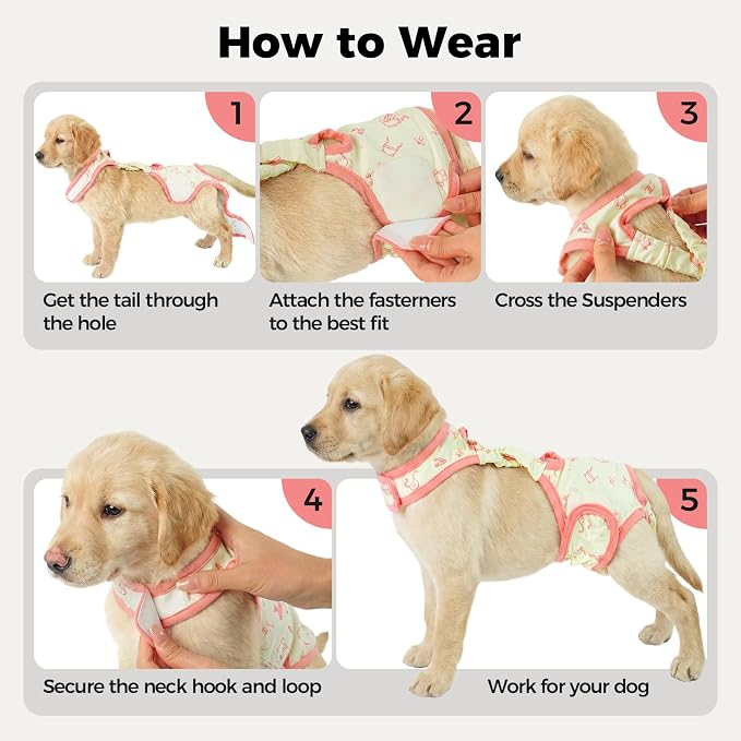 Lelepet Dog Diapers Female,Washable Reusable Dog in Heat Diaper,Leakproof Doggie Diapers for Female Dogs with Suspenders,Adjustable & Absorbent Pet Sanitary Pants for Period,Incontinence & Training