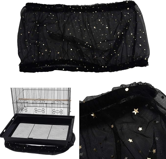 QBLEEV Extra Large 29.5" Mesh Bird Seed Catcher, Bird Cage Guard Cover with No Mess, Birdcage Nylon Shell Skirt Traps Guards to Protect Floors, Stretchy Cage Covers with Secure Fit