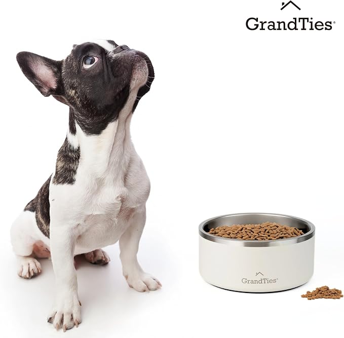 GrandTies Stainless Steel Dog Bowl | Engraved Reusable BPA-Free Insulated Pet Feeder | Large Heavy Duty Non Skid Spill Proof Dish | Outdoor Water Bowl (64oz, Cranberry)