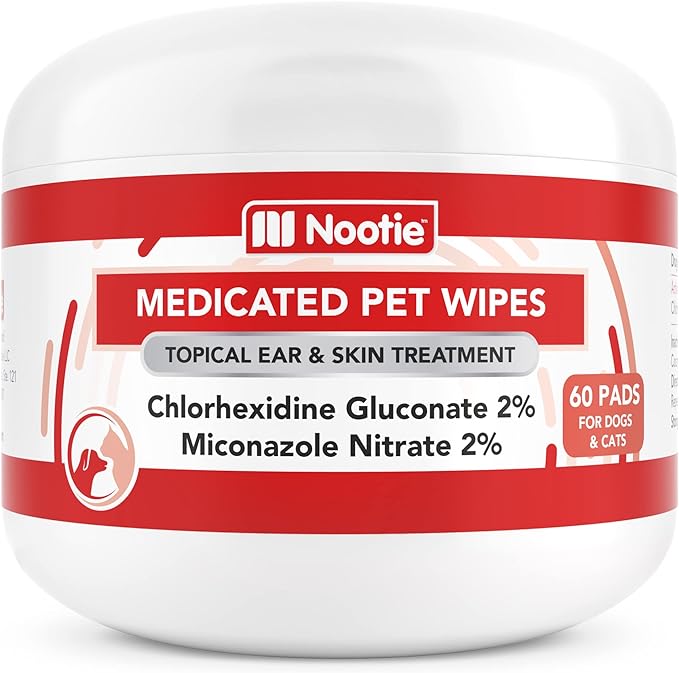Nootie Medicated Dog Wipes, Chlorhexidine & Miconazole Pet Wipe for Dogs & Cats - 2” Small Wipes, 60 Count - Sold in Over 10,000 Vets & Pet Stores