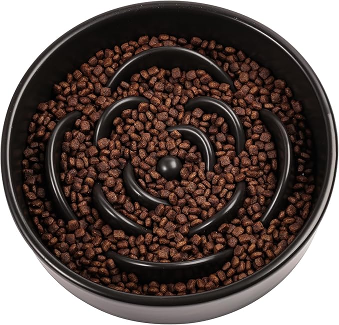 Black Ceramic Dog Bowl Slow Feeder for Medium and Large Breed,1.5 Cup 8.26 in Slow Feeding Bowl,Puzzle Dog Food Bowl for Fast Eater,Maze Dish for Fast Eater