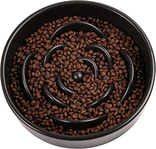 Black Ceramic Dog Bowl Slow Feeder for Medium and Large Breed,1.5 Cup 8.26 in Slow Feeding Bowl,Puzzle Dog Food Bowl for Fast Eater,Maze Dish for Fast Eater