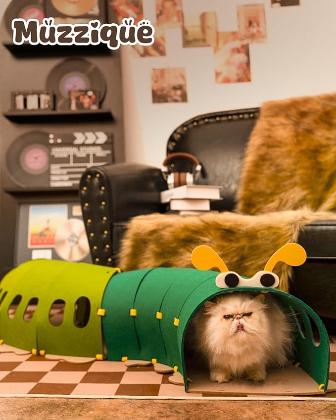 Cat Tunnel Toy, for All Indoor Cats, Large Cute S Caterpillar Pet Tunnel Bed, Felt Hideout Washable Kitty Play Tube, Hideaway Collapsible Puppy Circle Hole, Peekaboo Kitten Cave, Rabbit Hiding Spot
