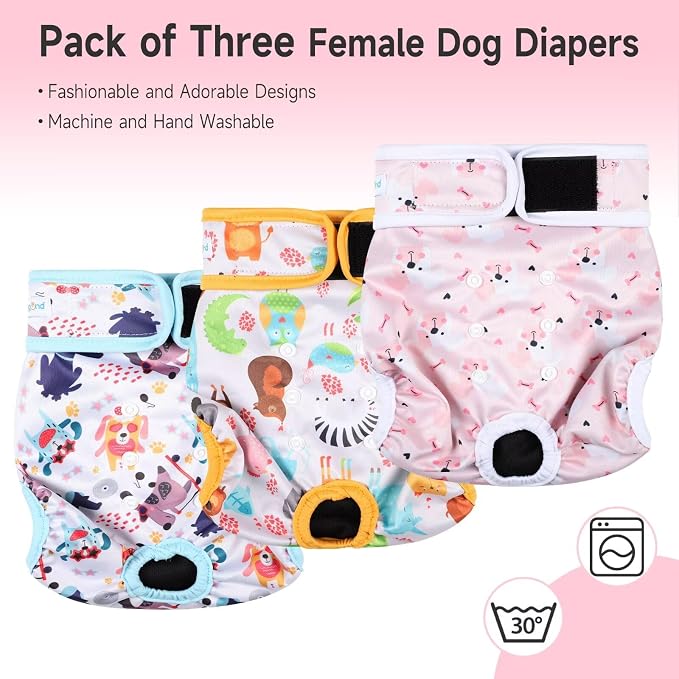 Paw Legend Washable Reusable Female Dog Period Diapers for Heat Doggie Puppy Diapers for Female Dogs (3 Pack, Large)