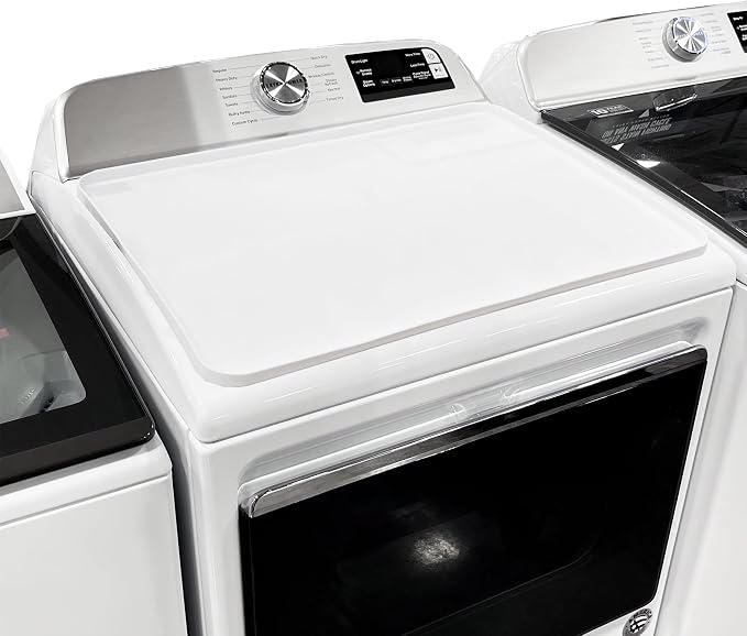1 PACK SEIRI Washer and Dryer Topper, 26" x 18" Silicone Top Protector Mat for Slant Top Surface Cover and Top Load Washing Machine Laundry Room Non-Slip Waterproof Dryer Cover Medium (White)