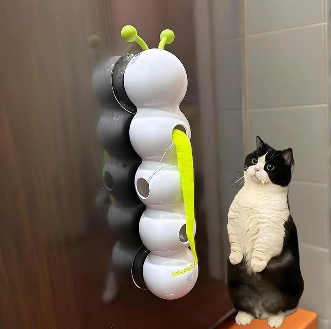 Caterpillar Cat Toy, Interactive with Worm Design, Automatic Cat Toy with Motion Sensor, Replaceable Tails Bite Resistant USB Rechargeable Teaser with Suction Cup,Indoor Cats for Daily Play