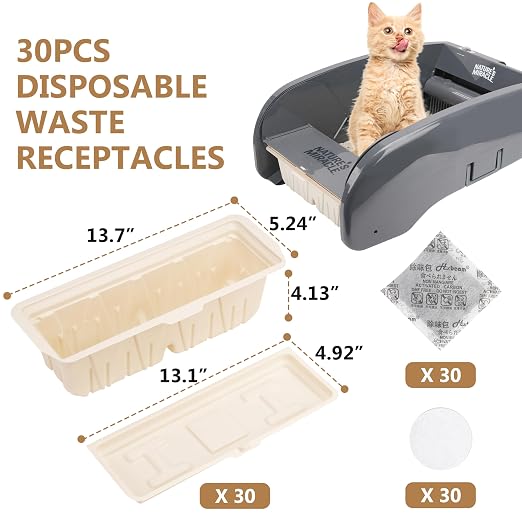 LUVCOSY 30 PCs Disposable Waste Receptacles with Charcoal Bags Compatible with Nature's Miracle Litter Box 2nd and Littermaid Litter Box 3rd, Disposable Cat Litter Trays (Machine NOT Included)