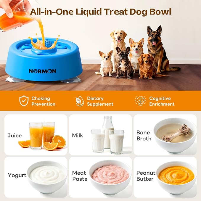 [2026 Upgrade] Dog Slow Feeder Lick Bowl for Liquid Treats [Anti-Choke Enrichment Rolling Ball] with Non-Slip Suction Cups, Interactive Enrichment Licking Bowl for Small, Medium & Large Breeds