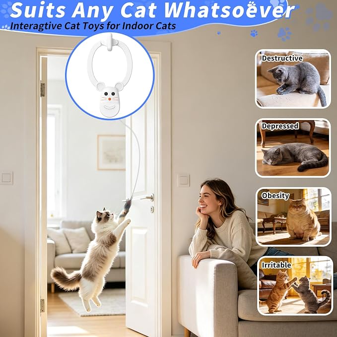 Interactive Cat Toys for Indoor Cats, Door-Hanging Automatic Flying Bird Feather Toy, USB Rechargeable Smart Cat Toy, Safe for Chase and Exercise, Relieves Bored for Kittens and Adult Cats