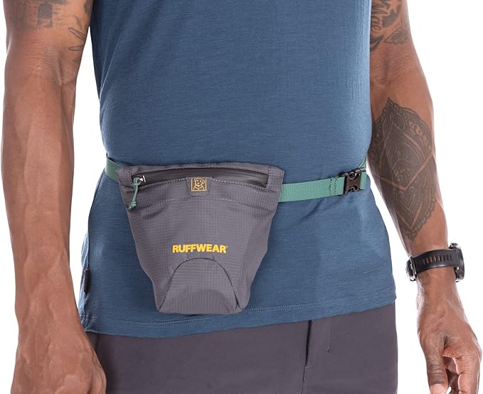 Ruffwear, Pack Out Dog Poop Bag Holder, Hands-Free Waste Dispenser with Belt & Leash Clip, Durable Odor-Proof Doggie Pouch for Trail Walks, Easy-Clean Design, Basalt Gray, Medium