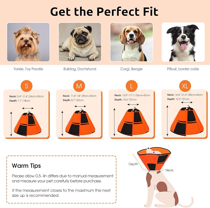 Queenmore Dog Cones for Small Dogs, Soft Cone for Dogs, Dog Cone Collar to Prevent Licking Wounds, Adjustable Comfy Cones for Pets, Adjustable Elizabethan Collar for Cat, Orange S