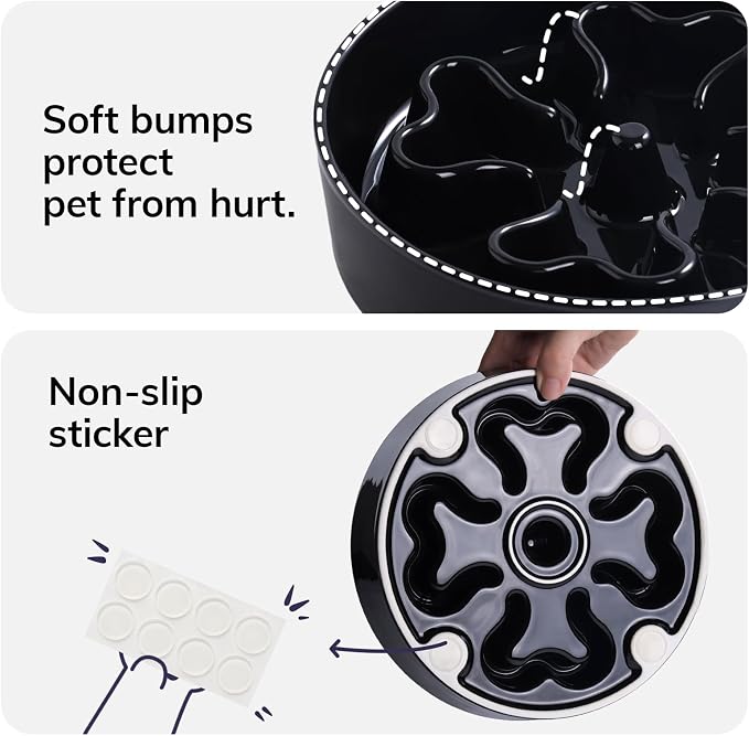 Slow Feeder,Ceramic-Slow Feeder Dog Bowls Elevated for Medium and Large Breed,2.5 Cups Slow Feed Dog Bowl with Stand,Black