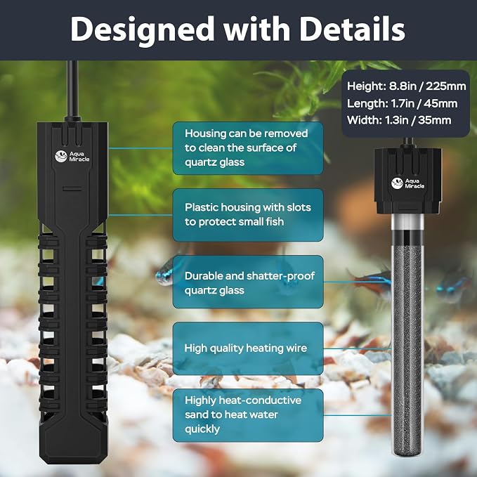 AquaMiracle Aquarium Heater, 300W Submersible Fish Tank Heater with LED Digital Display, Overheat Protection & Auto Power-Off When Out of Water, for Freshwater and Saltwater Fish Tanks (40-75 Gal)