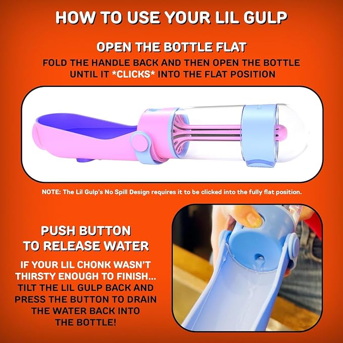 Lil Gulp Water Bottle | Advanced Carbon Filtration for Safe Filtered Water on The Go | BPA-Free Leak-Proof Portable Dog Travel Water Bottle with Retractable Water Spout, 15 Fl oz - Sherbet Soaker