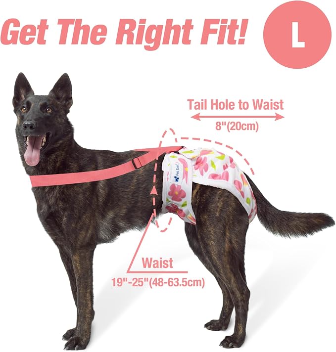 Pet Soft Dog Diapers Female with Suspenders, 3 Pack Reusable Female Dog Diapers for Heat, Dog Period Panties for Doggie in Cycle(Large, Flowers)