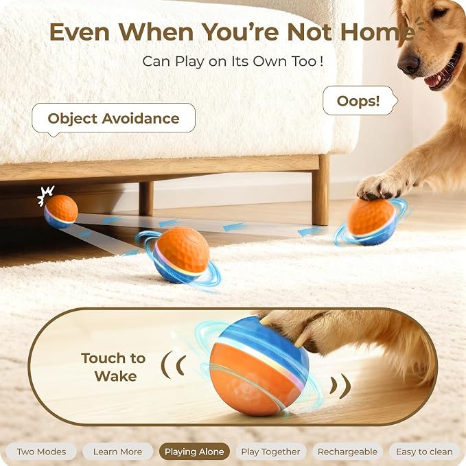 Interactive Dog Toys: Shaky Dog Ball with LED Lights, Automatic Moving Dog Toys for Aggressive Chewers, Dog Toys for Large Dogs, Vibrating Dog Toy Balls for Large Breed - (3.74 in Diameter)