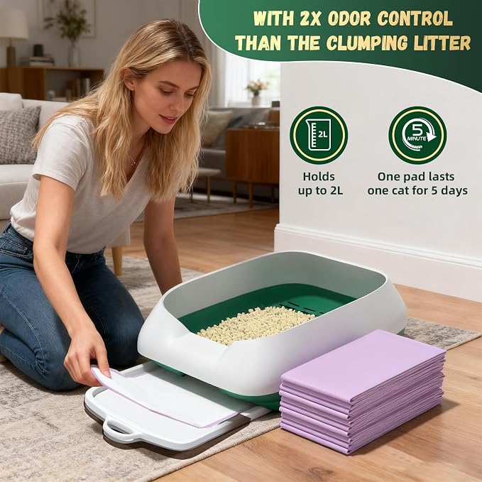 IMMCUTE Zeolite Litter Pellets, 18lb Bag Lasts 120 Days, Odor Control Cat Litter Pellets with Extra 10 Ct Pee Pads, Non Clumping Cat Litter, Low-Tracking, Unscented