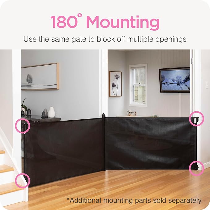 Perma Child Safety Indoor Outdoor Ultimate Retractable Baby Gate, 38.6" Tall Extends to 79" Wide, Black