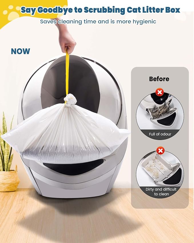 KONE Cat Litter Bags for Robot 3/4, 2 mil Thickened Drawstring Waste Drawer Liners Compatible with Most Self-cleaning Automatic Boxes - 57 Count Pet Kitten Poop Disposable Replacement Bag, 5-9 Gal