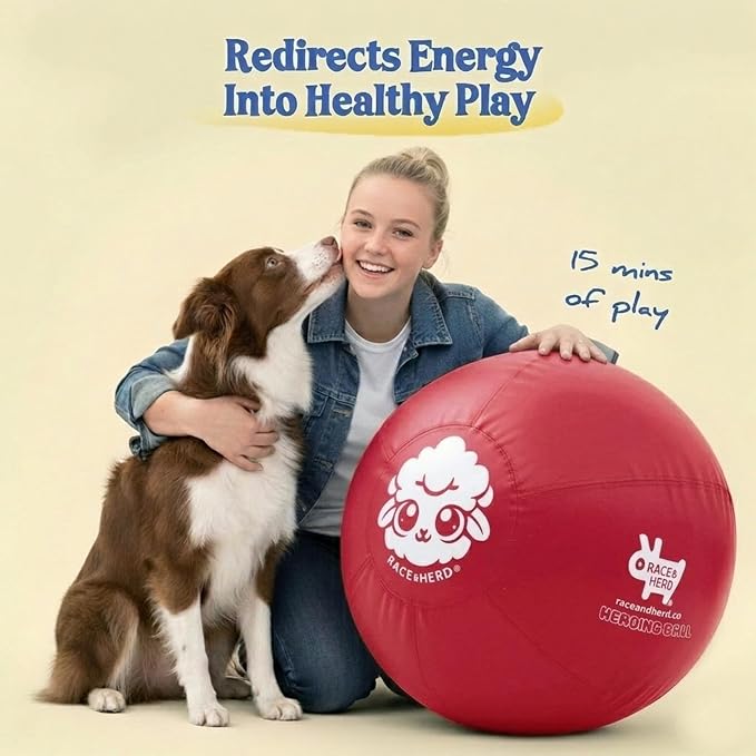 Race&Herd 18" Original XXL Herding Ball for Dogs - Herding Toys, Giant Dog Ball for Australian Shepherds, Border Collies - Durable Dog Outdoor Training Toy for Small Breeds (Cherry)