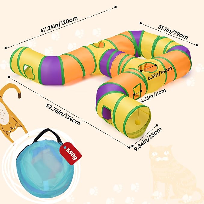 Petizer Portable Cat Tunnels for Indoor Cats, Pop Up Tear-Resistant Cat Tube, Waterproof & Washable Play Tunnels for Cats, Kittens, Kitty, Puppy, Rabbit (Rainbow Color)