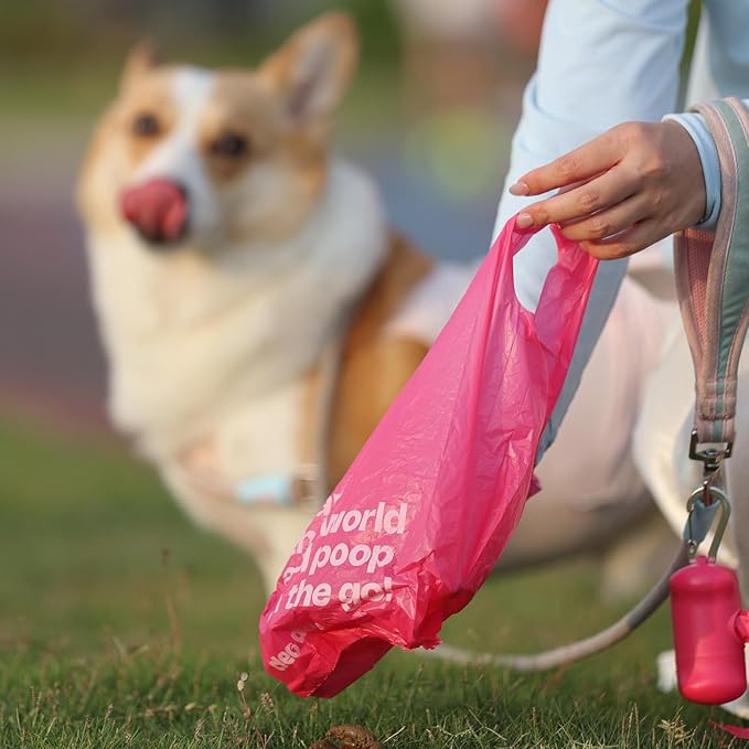Deo Doo Dog Poop Bags with Handles 30 Rolls 360 Counts Big Sizes Leak Proof and Extra Thick Waste Bags Refill Rolls for Walking Small Medium Large Dogs Cats Litter Rose Scented