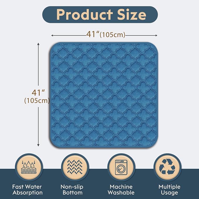 FunFurry Washable Pee Pads for Dogs - 2 Pack Reusable Pee Pads，Waterproof Puppy Pads，Pet Training Pads，Super Absorbent with Dog Paw Shape Non-Slip Backing (Blue, 41" X 41" - 2 Pack)