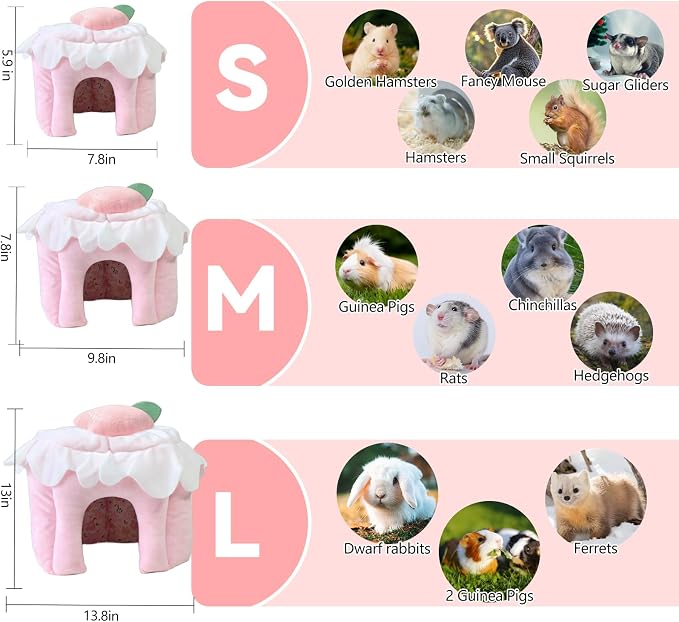 Guinea Pig Hideout, Warm Bunny House, Washable Winter Dwarf Rabbit Bed for Hamster, Chinchilla, Hedgehog,Ferret & Other Small Animals (Medium)