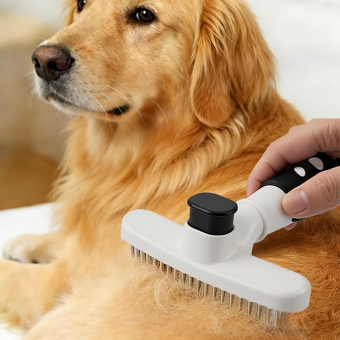 Professional pet grooming dematting rake for long coat dogs and cats, removes knots, tangled fur & loose shedding hair of large breeds like Golden Retriever, Husky, German Shepherd. (white)
