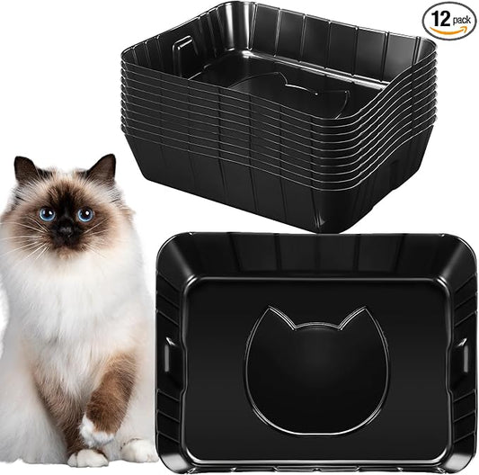 Bokon 12 Pcs Disposable Litter Boxes for Cats Plastic Cat Litter Tray Large Kitten Pan for Kitty Rabbit Guinea Pig Hamster Pets Supplies Travel Home Toilet, 15. 7 x 11. 8 x 3 Inches