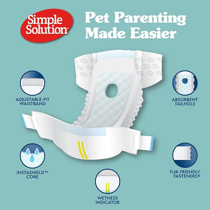 Simple Solution Dog Diapers Female, Dog Diapers, Potty Training, Super Absorbent, Breathable, Wetness Indicator for Urination, 22-37 Inch Waist, (XXL,), 30 Count (Pack of 12)